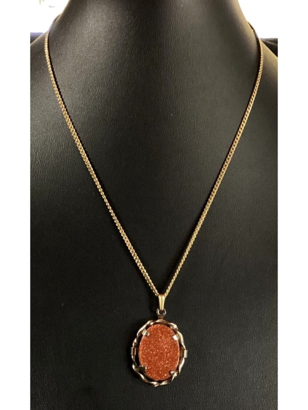 Vintage Goldstone Pendant Necklace Gold Tone Chain